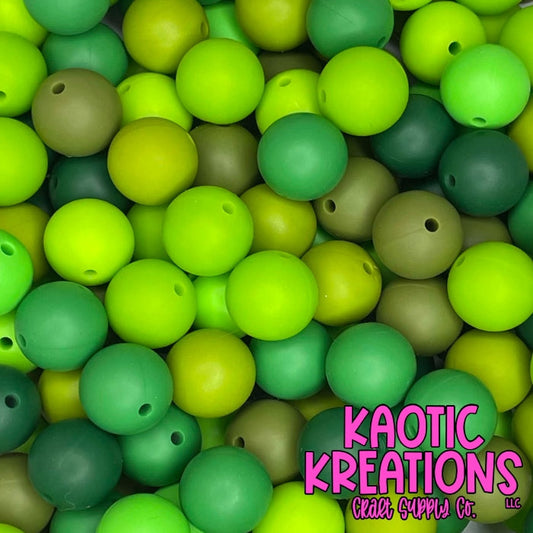 SHADES OF GREEN SILICONE BEAD MIX (40ct)