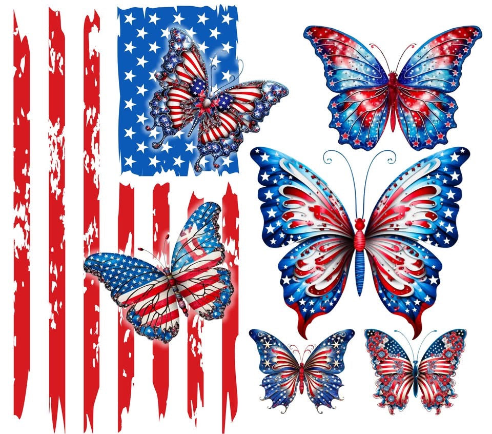 20 oz Tumbler - Flag and Butterflies