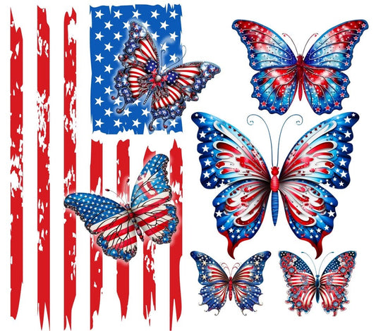 20 oz Tumbler - Flag and Butterflies
