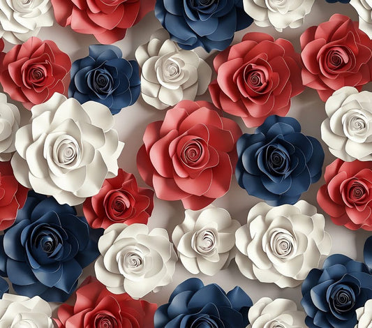 20 oz Tumbler - Red White and Blue Flowers - 1