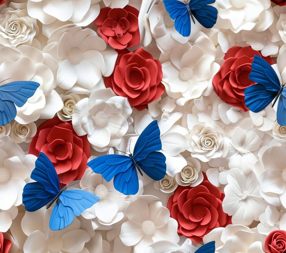 20 oz Tumbler - Patriotic Flowers and Butterflies