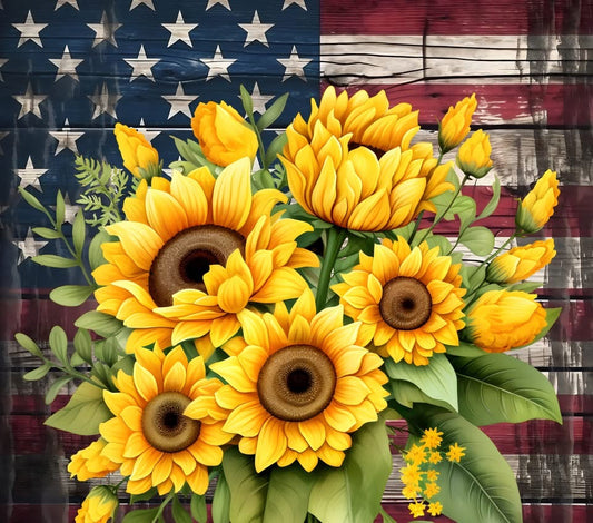 20 oz Tumbler - Sunflowers and American Flag