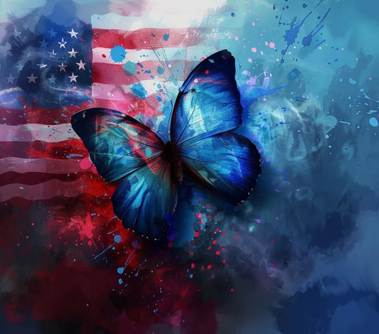 20 oz Tumbler - American Flag with a Butterfly