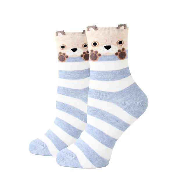 Women Socks New Funny Cute Cartoon Animal Cat Dog Parrot Novelty Socks
