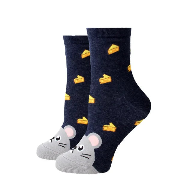 Women Socks New Funny Cute Cartoon Animal Cat Dog Parrot Novelty Socks