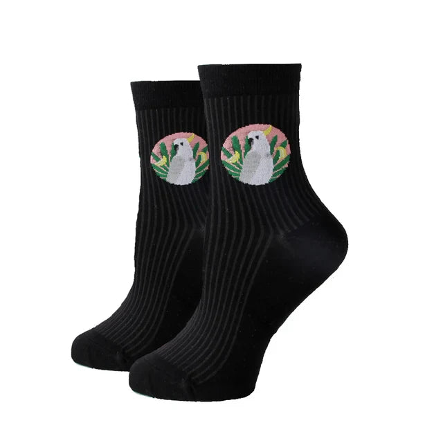 Women Socks New Funny Cute Cartoon Animal Cat Dog Parrot Novelty Socks